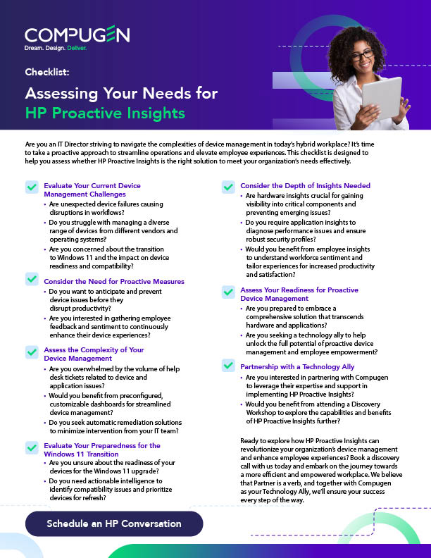 Hp Smart Checklist Open Your Checklist to Assess your Needs for HP Proactive Insights